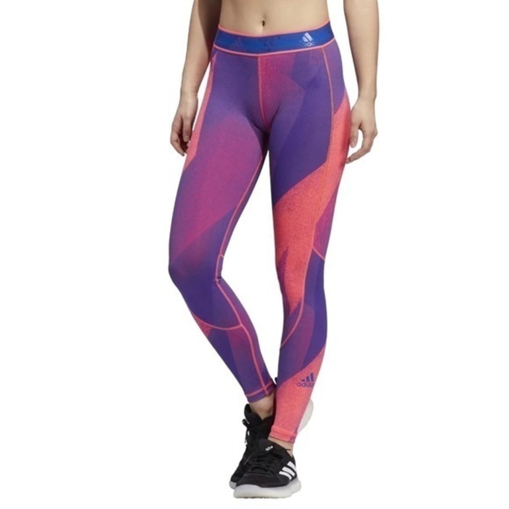 NEW Adidas Alphaskin Graphic Mid Rise Training Tights in Signal Pink Team Roy